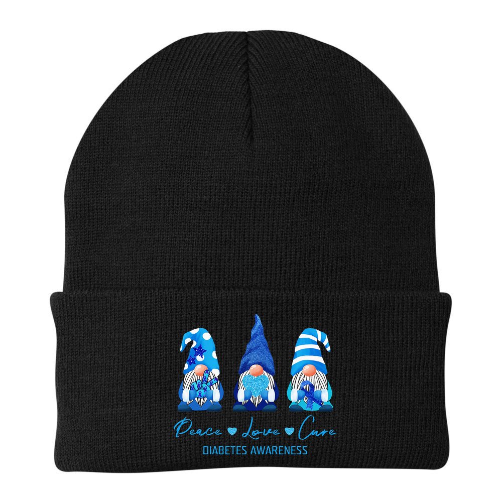 Peace Love Cure Gnome Diabetes Awareness Survivors Gifts Beanie