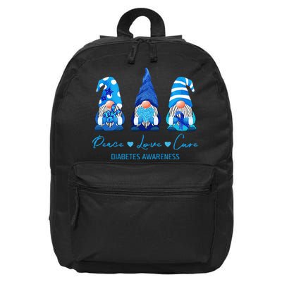 Peace Love Cure Gnome Diabetes Awareness Survivors Gifts 16 in Basic Backpack