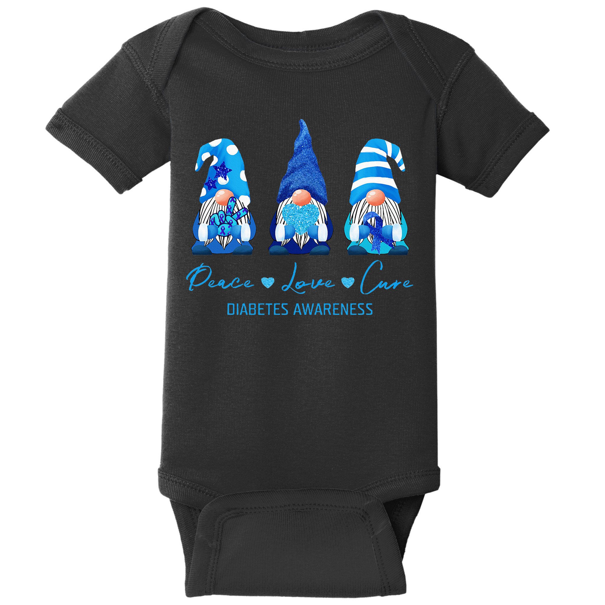 Peace Love Cure Gnome Diabetes Awareness Survivors Gifts Baby Bodysuit