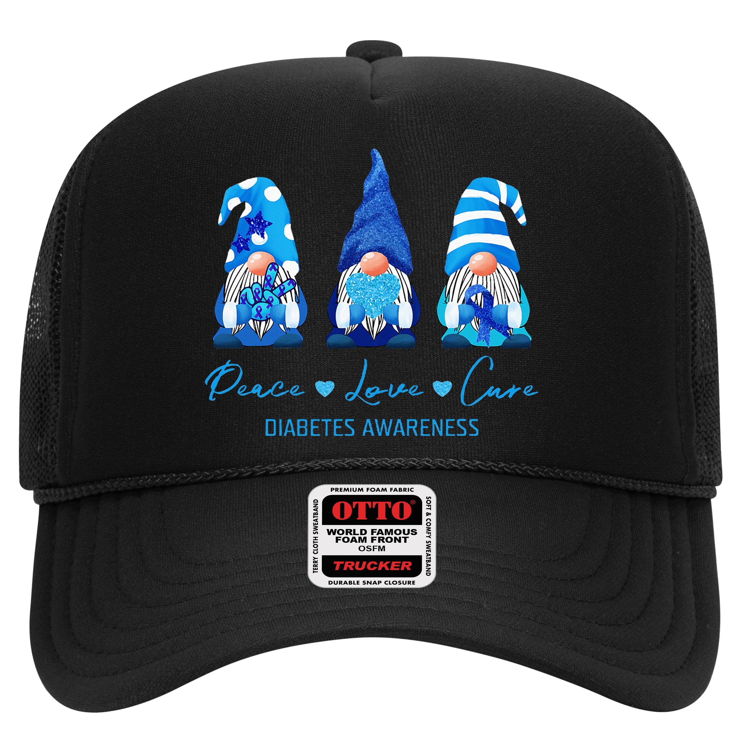 Peace Love Cure Gnome Diabetes Awareness Survivors Gifts Hat