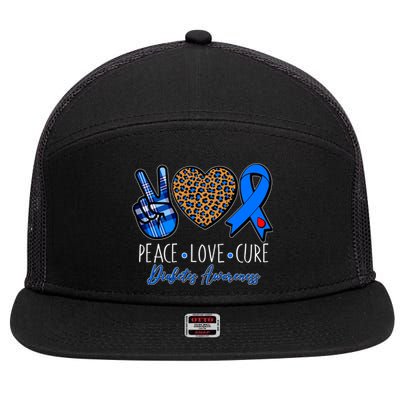 Peace Love Cure Diabetes Awareness 7 Panel Mesh Trucker Snapback Hat