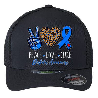 Peace Love Cure Diabetes Awareness Flexfit Unipanel Trucker Cap