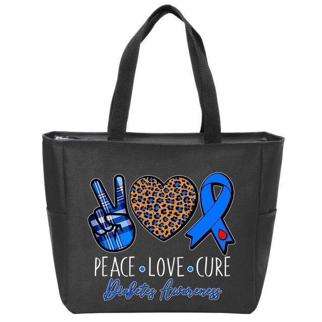 Peace Love Cure Diabetes Awareness Zip Tote Bag