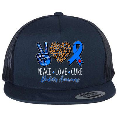 Peace Love Cure Diabetes Awareness Flat Bill Trucker Hat