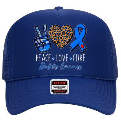 Peace Love Cure Diabetes Awareness High Crown Mesh Back Trucker Hat