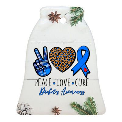 Peace Love Cure Diabetes Awareness Ceramic Bell Ornament