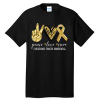 Peace Love Cure Childhood Cancer Awareness Gold Ribbon Tall T-Shirt