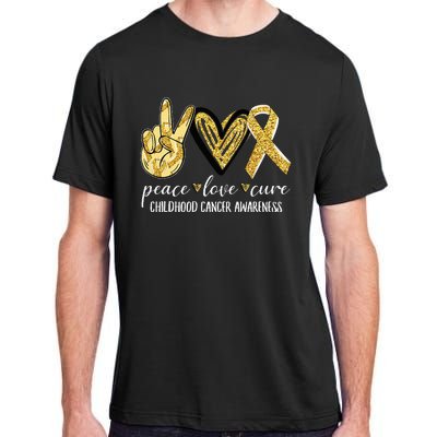 Peace Love Cure Childhood Cancer Awareness Gold Ribbon Adult ChromaSoft Performance T-Shirt