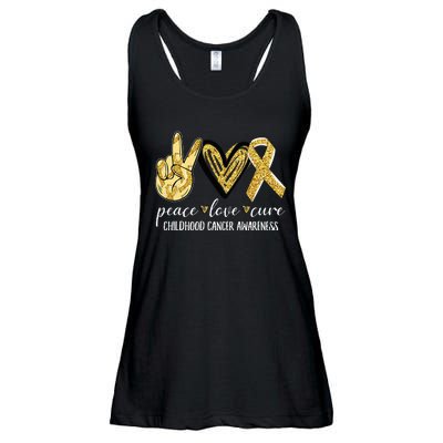 Peace Love Cure Childhood Cancer Awareness Gold Ribbon Ladies Essential Flowy Tank