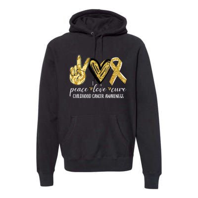 Peace Love Cure Childhood Cancer Awareness Gold Ribbon Premium Hoodie