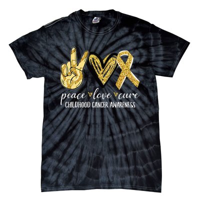 Peace Love Cure Childhood Cancer Awareness Gold Ribbon Tie-Dye T-Shirt