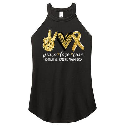 Peace Love Cure Childhood Cancer Awareness Gold Ribbon Women’s Perfect Tri Rocker Tank