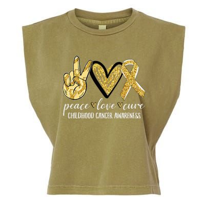 Peace Love Cure Childhood Cancer Awareness Gold Ribbon Garment-Dyed Women's Muscle Tee