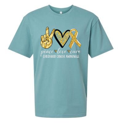 Peace Love Cure Childhood Cancer Awareness Gold Ribbon Sueded Cloud Jersey T-Shirt