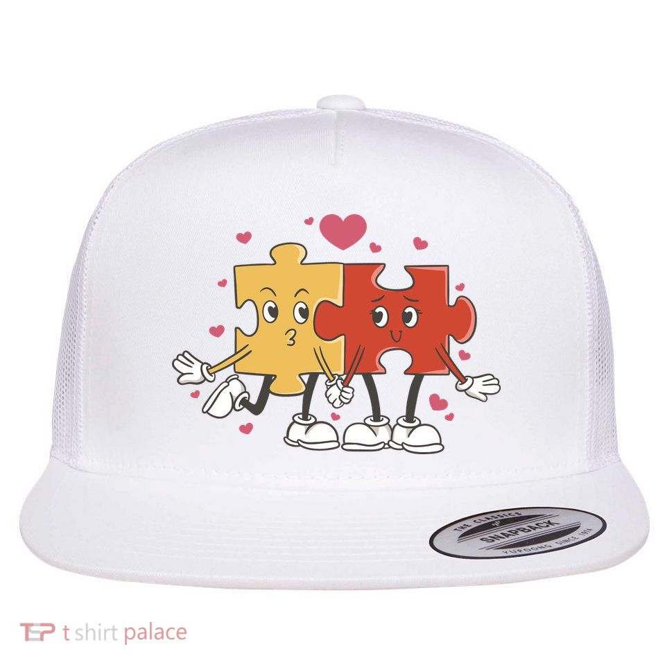 Puzzle Love Cartoon Flatbill Hat