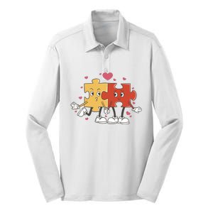 Puzzle Love Cartoon Silk Touch Performance Long Sleeve Polo