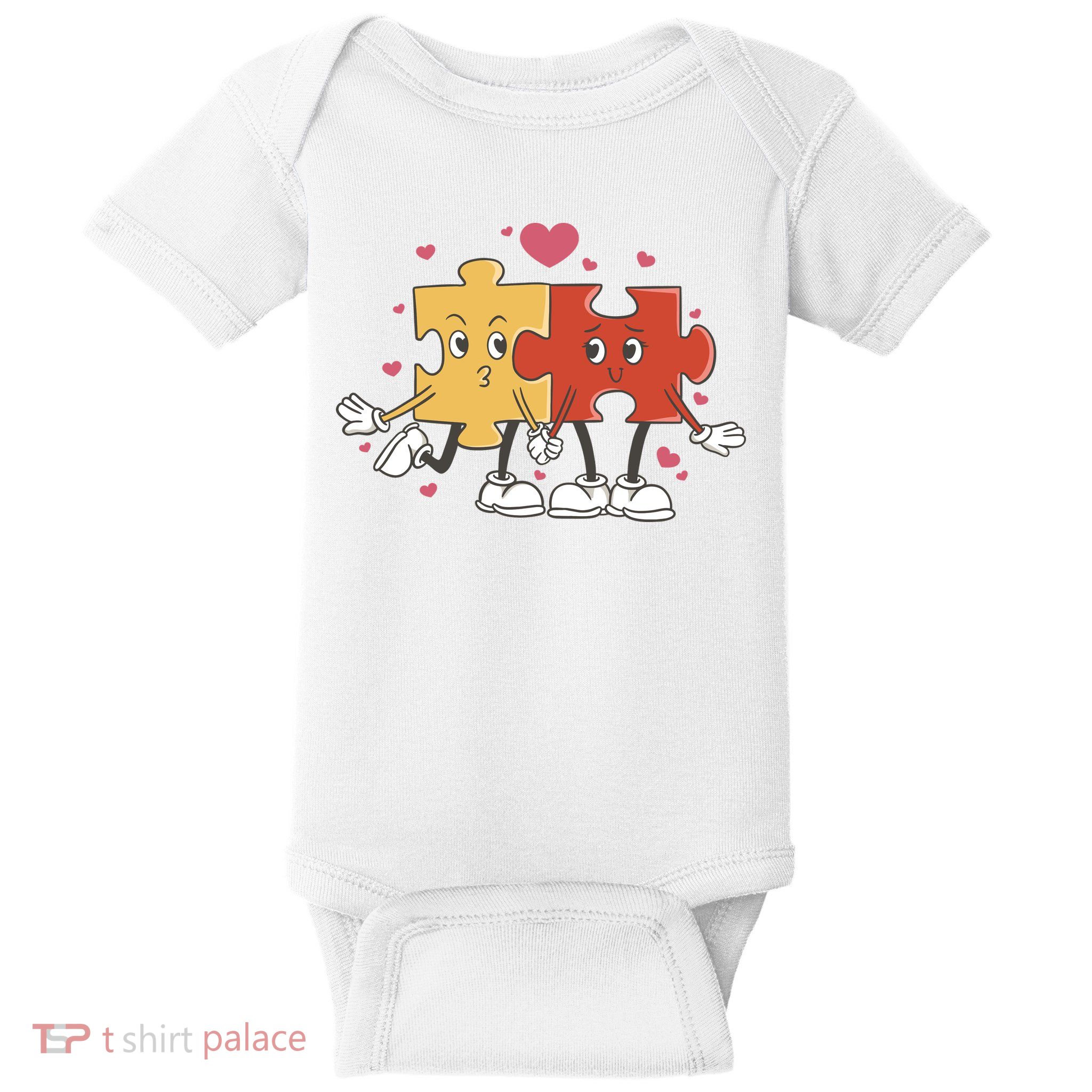 Puzzle Love Cartoon Baby Bodysuit