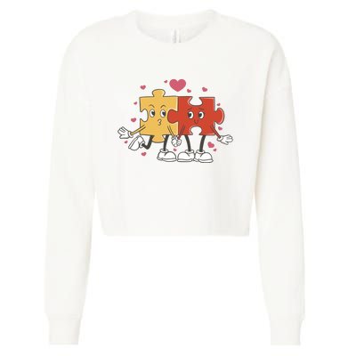 Puzzle Love Cartoon Cropped Pullover Crew