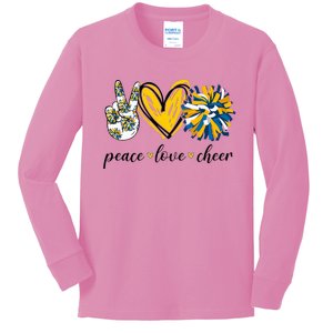 Peace Love Cheerleading Blue Yellow Kids Long Sleeve Shirt