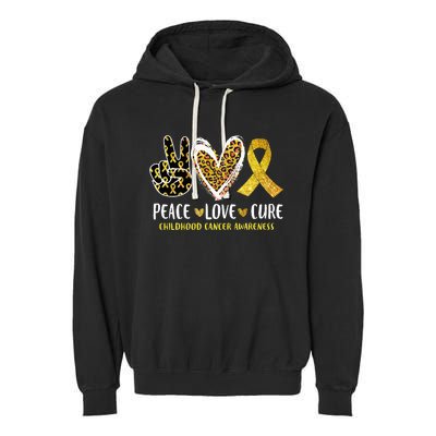 Peace Love Cure Childhood Cancer Awareness Leopart Heart Garment-Dyed Fleece Hoodie