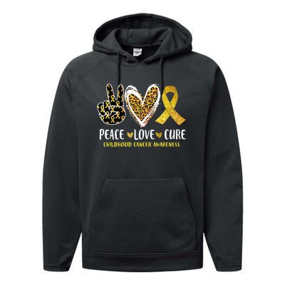 Peace Love Cure Childhood Cancer Awareness Leopart Heart Performance Fleece Hoodie