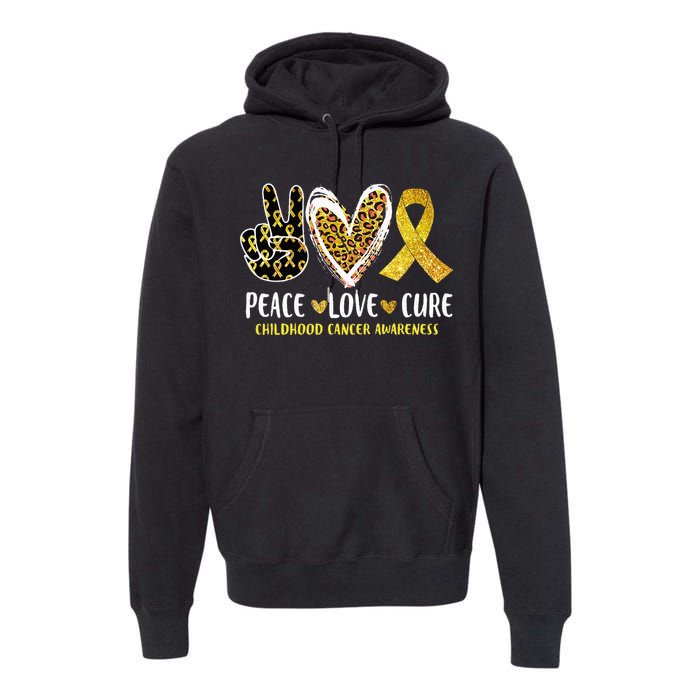 Peace Love Cure Childhood Cancer Awareness Leopart Heart Premium Hoodie