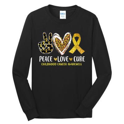 Peace Love Cure Childhood Cancer Awareness Leopart Heart Tall Long Sleeve T-Shirt