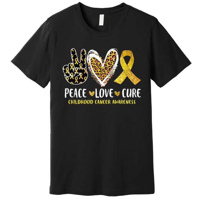 Peace Love Cure Childhood Cancer Awareness Leopart Heart Premium T-Shirt