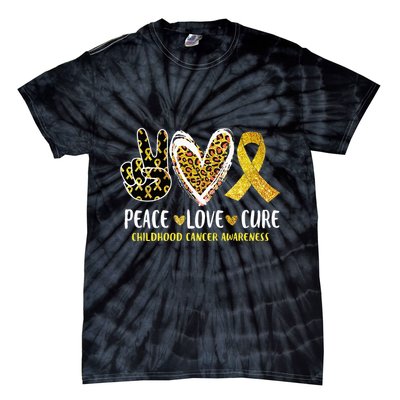 Peace Love Cure Childhood Cancer Awareness Leopart Heart Tie-Dye T-Shirt