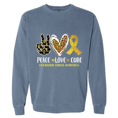 Peace Love Cure Childhood Cancer Awareness Leopart Heart Garment-Dyed Sweatshirt