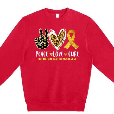 Peace Love Cure Childhood Cancer Awareness Leopart Heart Premium Crewneck Sweatshirt