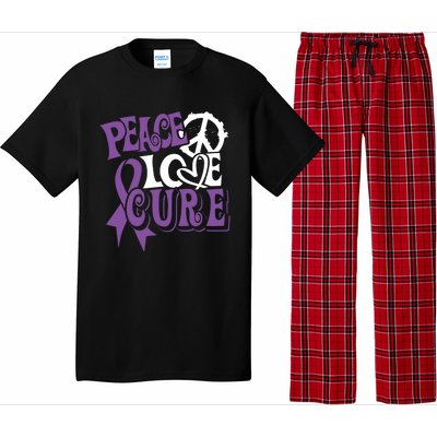 Peace Love Cure Pancreas Cancer Awareness Ribbon Funny Gift Pajama Set