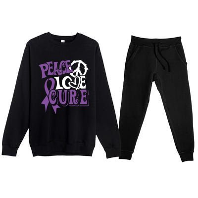 Peace Love Cure Pancreas Cancer Awareness Ribbon Funny Gift Premium Crewneck Sweatsuit Set