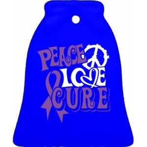 Peace Love Cure Pancreas Cancer Awareness Ribbon Funny Gift Ceramic Bell Ornament