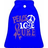 Peace Love Cure Pancreas Cancer Awareness Ribbon Funny Gift Ceramic Bell Ornament