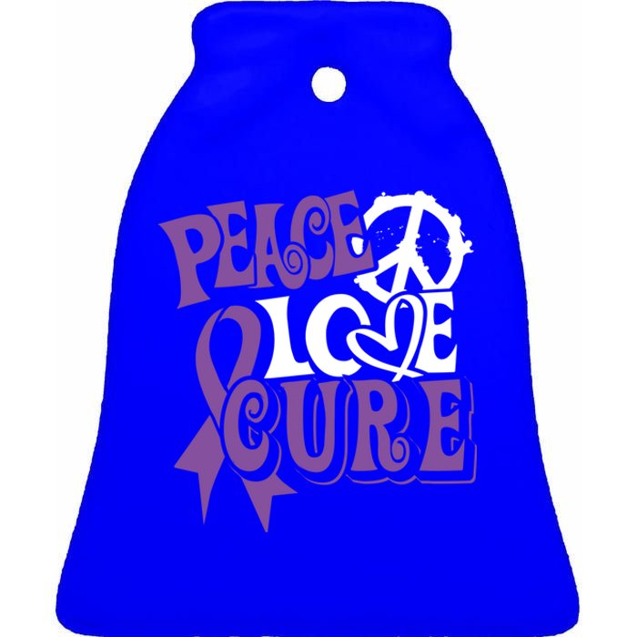 Peace Love Cure Pancreas Cancer Awareness Ribbon Funny Gift Ceramic Bell Ornament