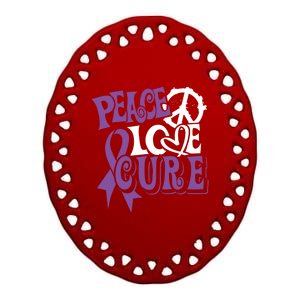 Peace Love Cure Pancreas Cancer Awareness Ribbon Funny Gift Ceramic Oval Ornament