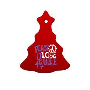 Peace Love Cure Pancreas Cancer Awareness Ribbon Funny Gift Ceramic Tree Ornament