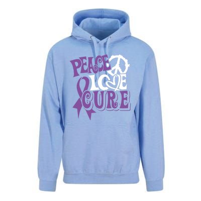 Peace Love Cure Pancreas Cancer Awareness Ribbon Funny Gift Unisex Surf Hoodie