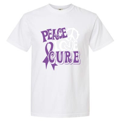 Peace Love Cure Pancreas Cancer Awareness Ribbon Funny Gift Garment-Dyed Heavyweight T-Shirt