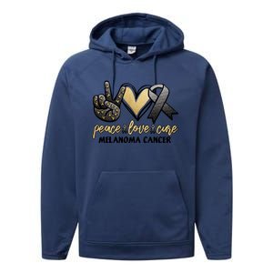 Peace Love Cure Melanoma Cancer Awareness Performance Fleece Hoodie