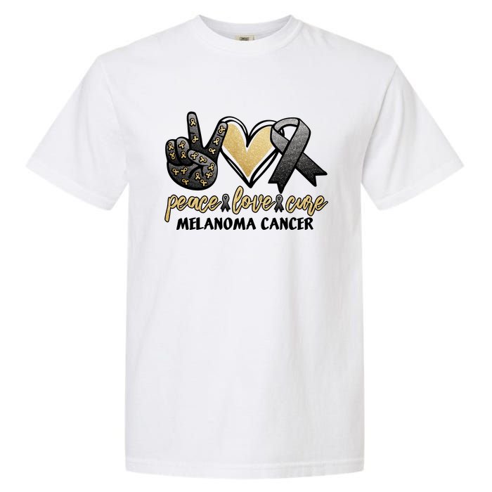 Peace Love Cure Melanoma Cancer Awareness Garment-Dyed Heavyweight T-Shirt