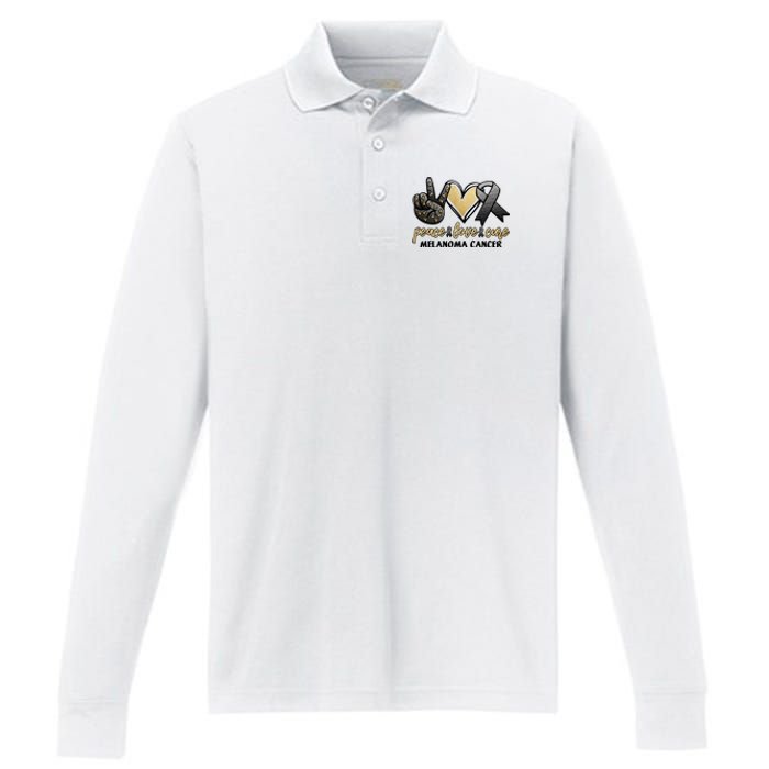 Peace Love Cure Melanoma Cancer Awareness Performance Long Sleeve Polo