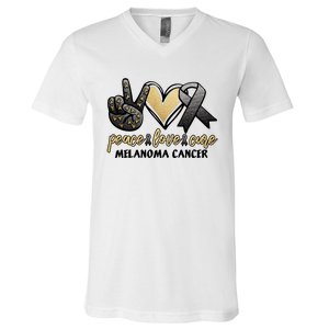 Peace Love Cure Melanoma Cancer Awareness V-Neck T-Shirt