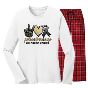 Peace Love Cure Melanoma Cancer Awareness Women's Long Sleeve Flannel Pajama Set 