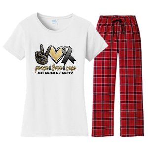 Peace Love Cure Melanoma Cancer Awareness Women's Flannel Pajama Set