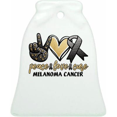 Peace Love Cure Melanoma Cancer Awareness Ceramic Bell Ornament