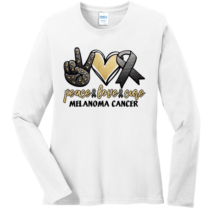 Peace Love Cure Melanoma Cancer Awareness Ladies Long Sleeve Shirt