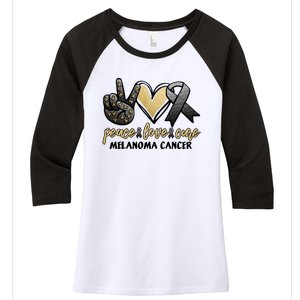 Peace Love Cure Melanoma Cancer Awareness Women's Tri-Blend 3/4-Sleeve Raglan Shirt