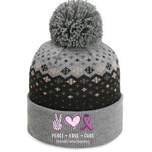 Peace Love Cure Pancreatic Cancer Awareness Gift The Baniff Cuffed Pom Beanie